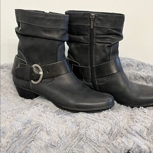 PIKOLINOS Black Leather Ankle Boots with Buckle Strap